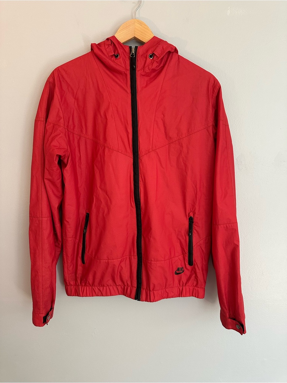 Nike Red Hooded Windbreaker with Black Trim